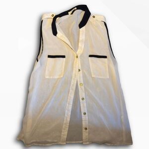 Size Small See Through White Casual Button Down Top
